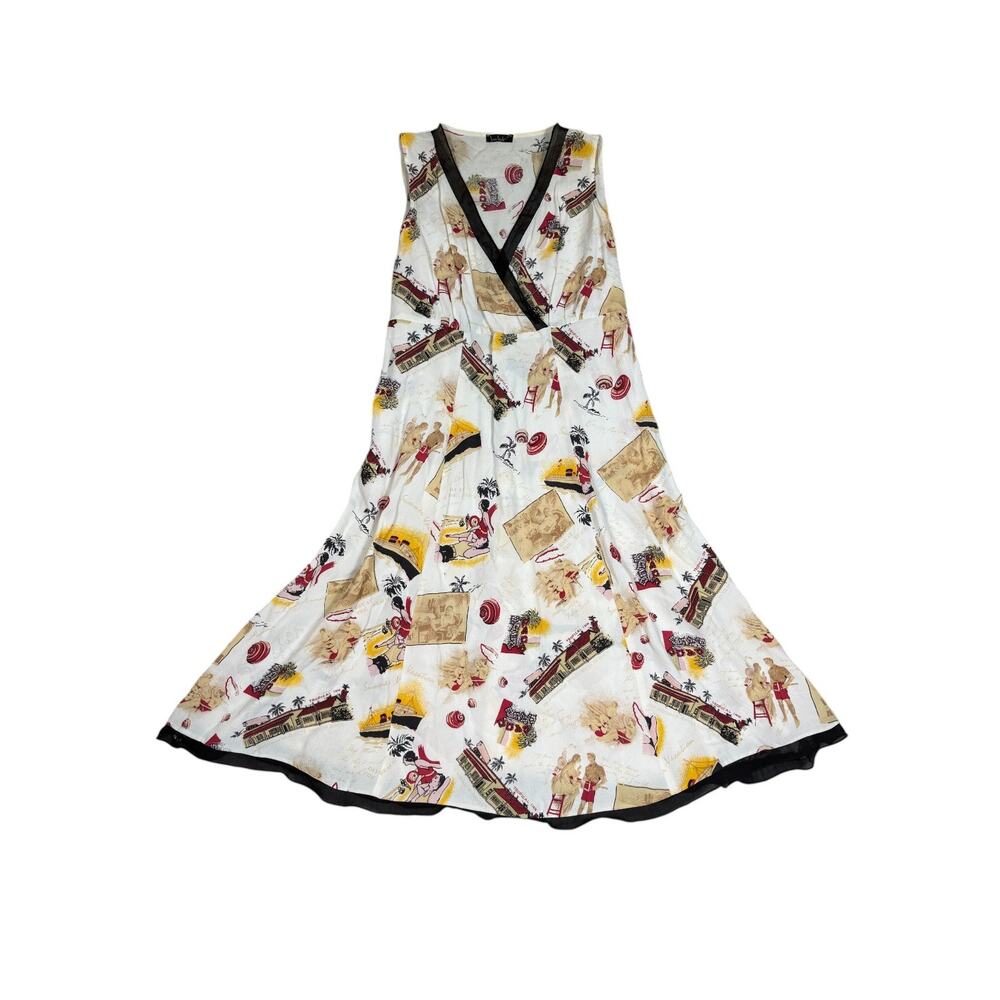 Loco Lindo Womens Size S Beach Print Sleeveless Retro Midi Dress